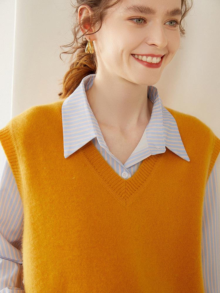 Women's Cashmere V-Neck Sleeveless Vest & Shawl Knit Sweater - Autumn/Winter Collection