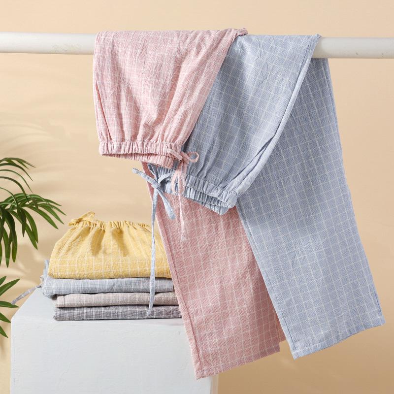 Spring-Summer Lightweight Plaid Sleep Pants - Unisex Cotton Pajamas for Indoor & Outdoor Wear