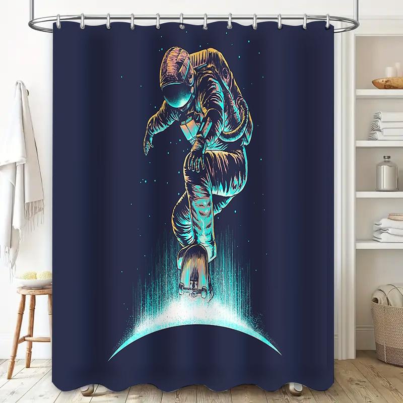 Galaxy Skateboard Shower Curtain Space Universe Cosmic Starry Night Decor For Bathroom