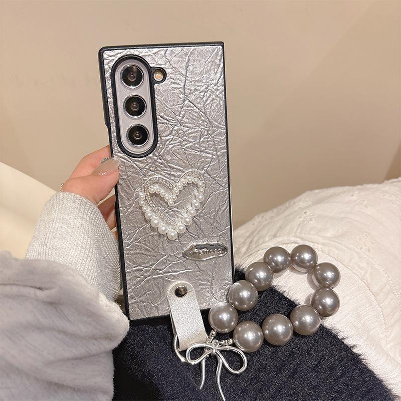 

Pearl Water Diamond Love Phone Case for Samsung ZFold6 Flip Fold Flip 4 Handchain P50pocket pocket2