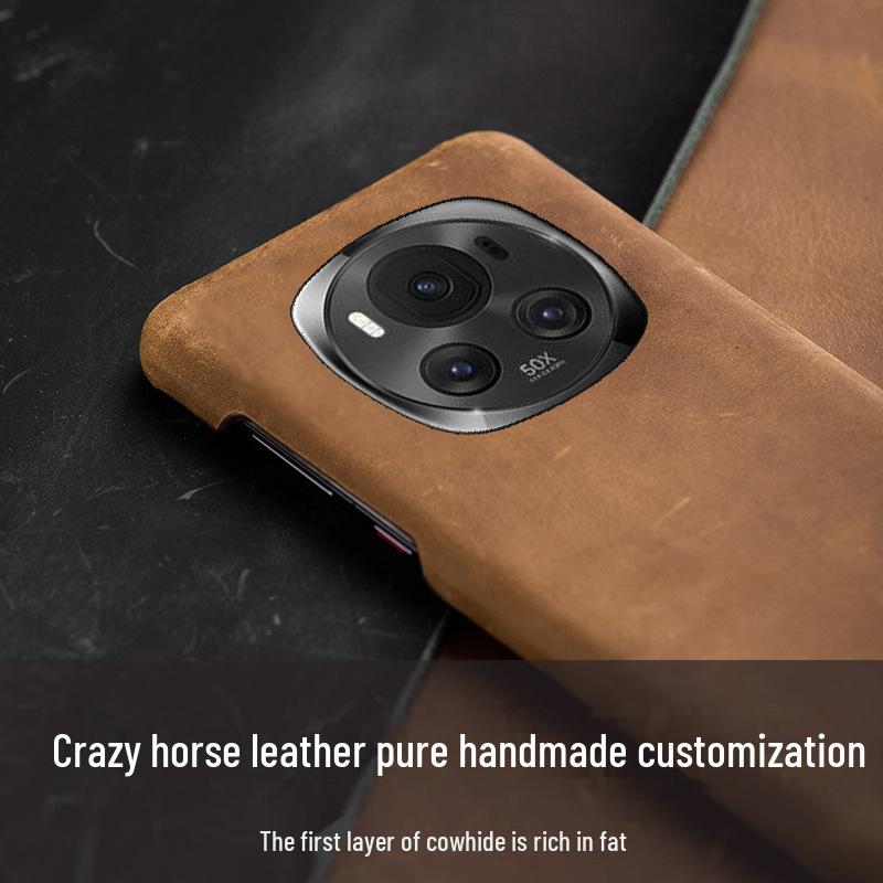 Honor Magic 4 Pro Genuine Leather Protective Cover - Ultimate Edition Cowhide Crazy Horse Leather Case for Honor Magic 4.
