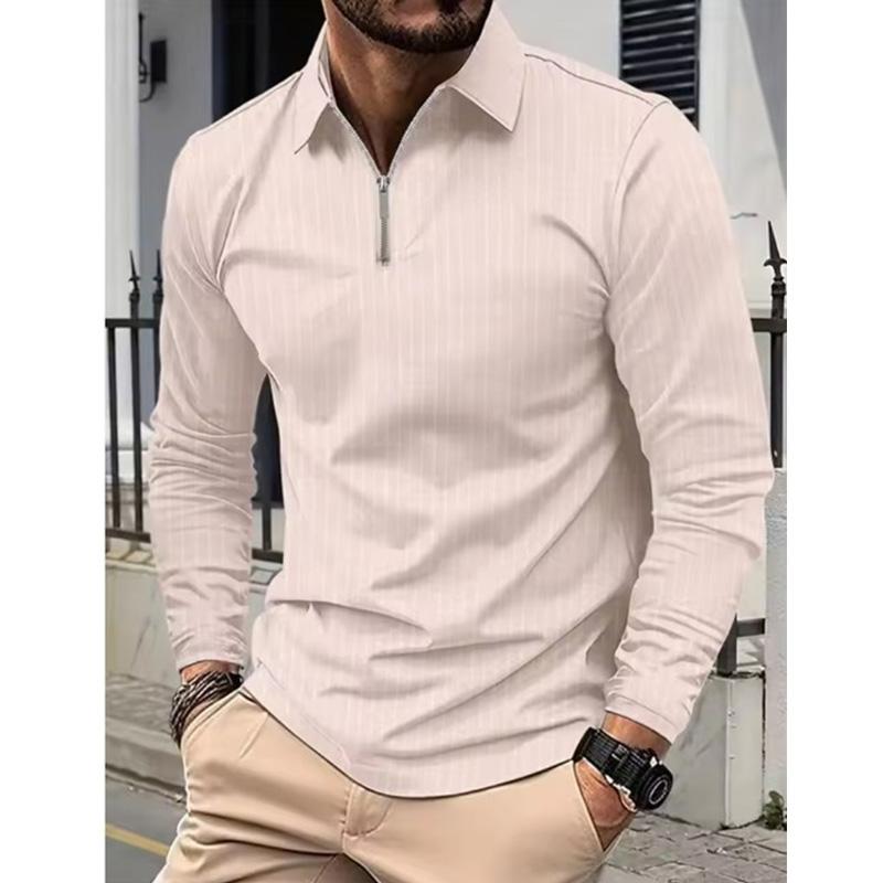 Men's Business Casual Polo Long Sleeve T-shirt Spring and Summer Zipper Polo Shirt Comfortable and Breathable Top