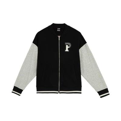Squad Track Baseballkragen Gespleißte Langarmjacke Damenjacke Schwarz Grau 678719-01