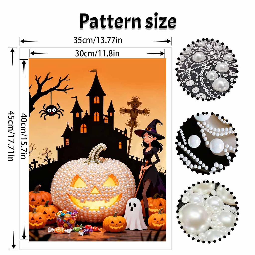Halloween Pearl Painting Set Witch Pumpkin 5D DIY Pearl Art Home Bedroom Wall Decor Handmade Gift Craft Kit Holiday Party Decoration
