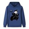 2026 Kids Unisex Hoodie: Black & White Silhouette Female Motorcycle Rider SPEED Racing Theme