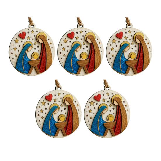 Nativity Scene Wooden Ornament Handcrafted Jesus Birth Scene for Christmas Tree Decor 3.25 Inch