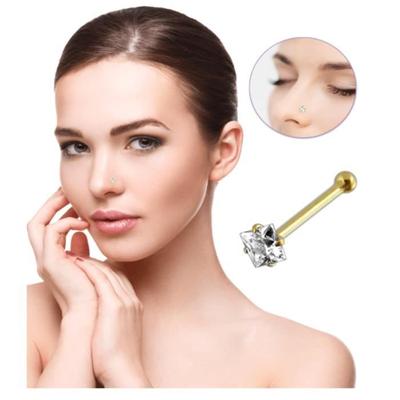 Edelsteinschmuck, Nasennadel-Piercing aus 9-karätigem Gold, Zirkonia, quadratische 1,5-mm-Brosche