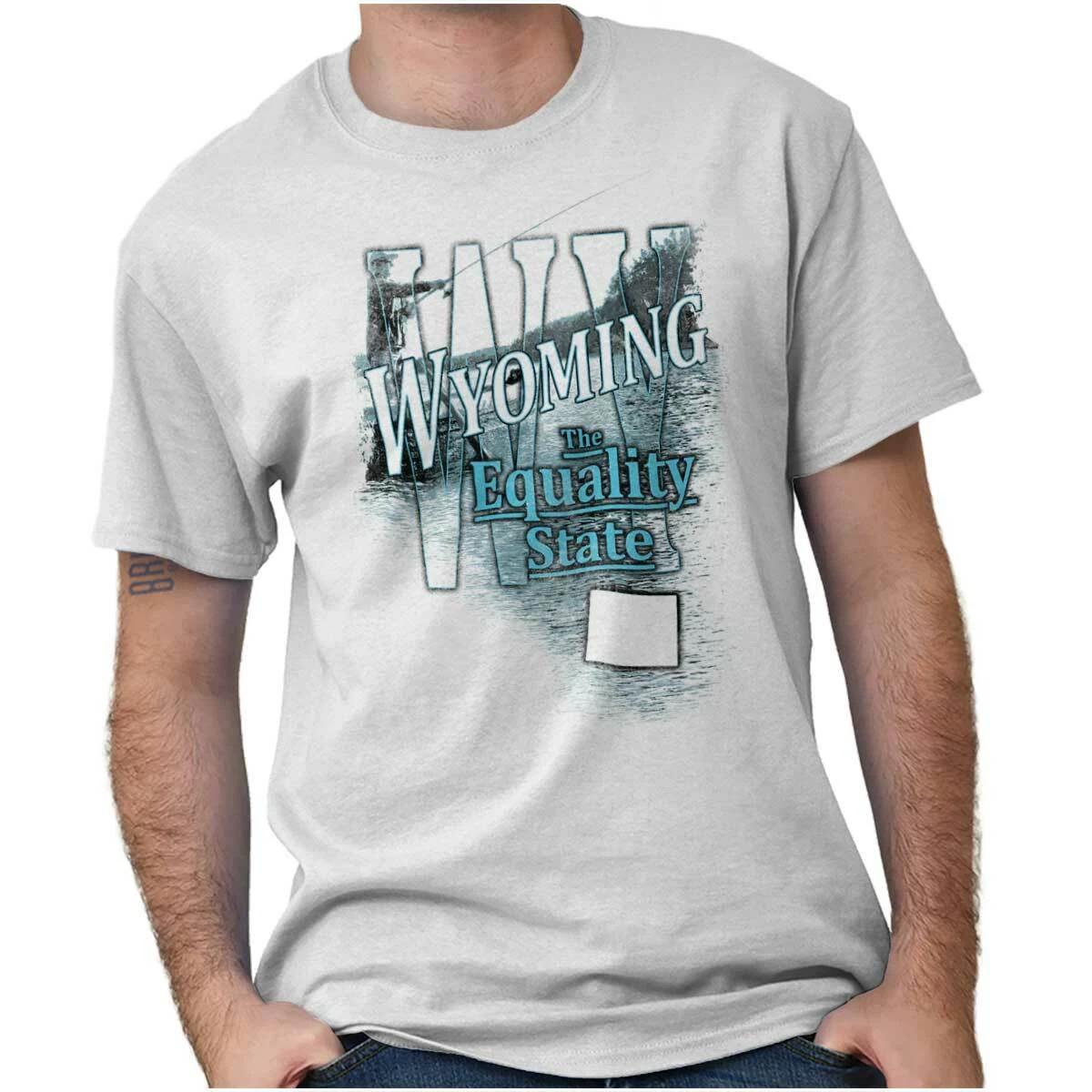 Wyoming Fishing Lake Souvenir Travel WY Gift Adult Short Sleeve Crewneck Tee XXXL