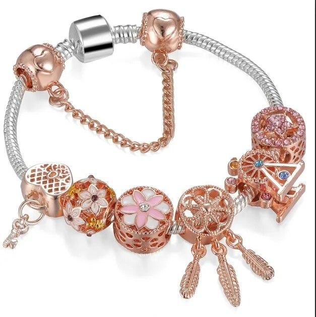 Mode Antik Silber Überzogene Pa Armbänder & Armreifen Kristall Herz Charme Perlen Armband für Frauen DIY Original Schmuck Geschenk