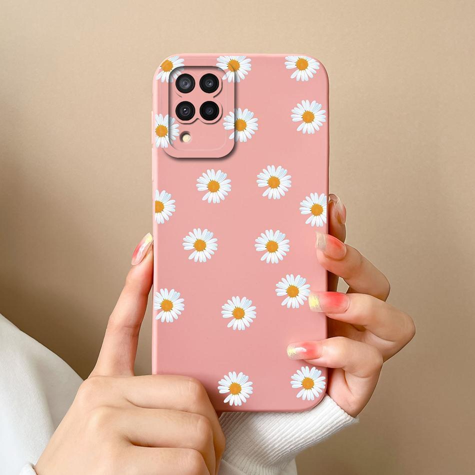 Für Samsung M22 M32 Hülle Bemalte Blumen Upgrade Flüssigsilikon Linsenschutz Handy Rückseite Für Galaxy M 32 M 22 Fundas