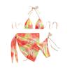 Badeanzug Damen Dreiteilig Tie Dye Neckholder Kordelzug Bedruckte Bikinis EMA