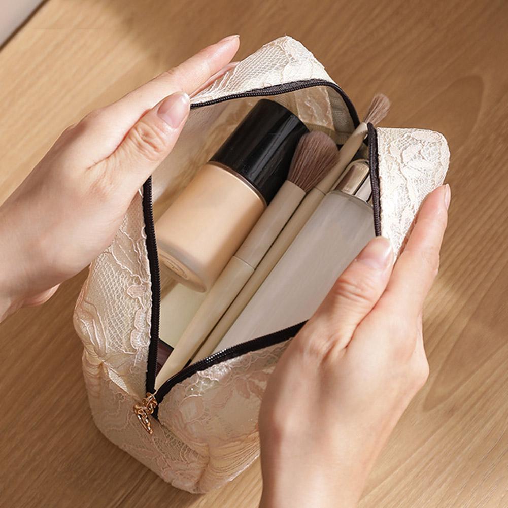 Floral Lace Mesh Makeup Bag Large Capacity Cosmetic Pouch Waterproof Travel Toiletry Wash Storage Bag Organizer