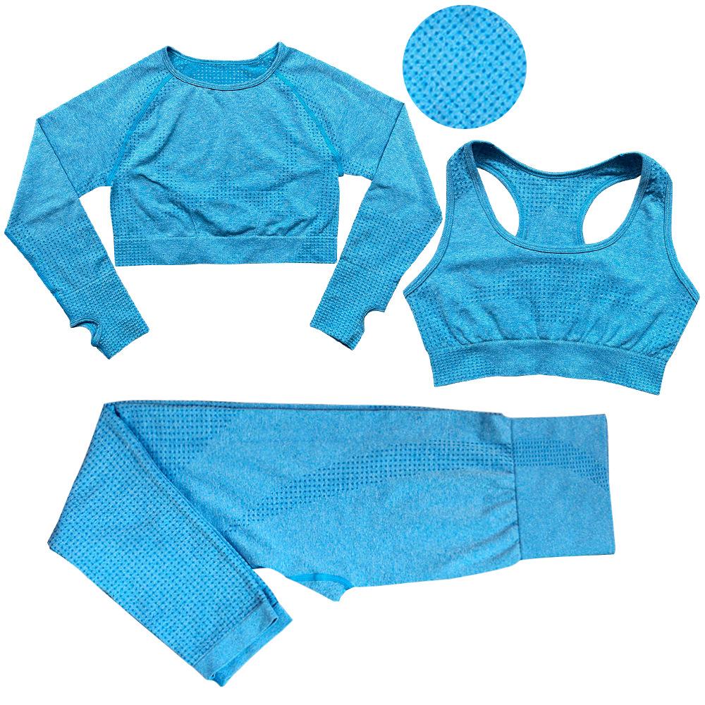 

Бесшовный жаккардовый точечный комплект для йоги: Бюстгальтер, Топ с длинным рукавом и Брюки для женщин Small