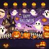 1pc Halloween Background Banner Smiling Pumpkin Lantern Colorful Polyester Backboard Fabric Suitable for Family Gatherings We