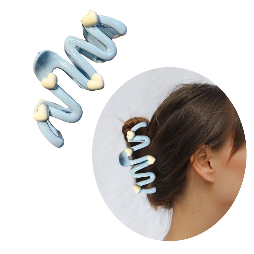 Blue Heart Waved Shaped Hair Claw Cream Color Clip for Women Sweet Cute Irregular Shark Hairpin Unique Hair Decoration