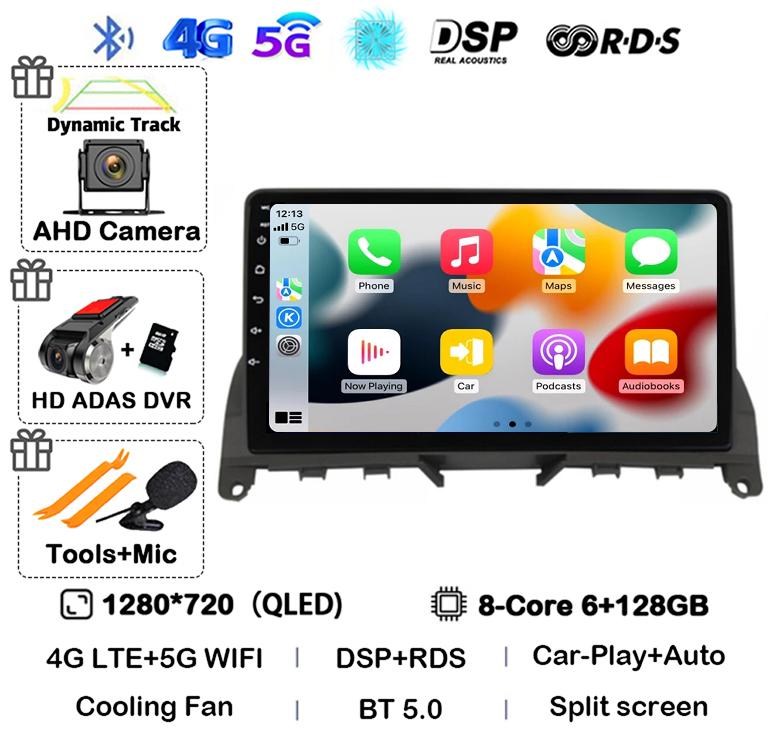 Android 14 Carplay Auto Pentru Mercedes Benz C Class 3 W204 S204 2006-2011 Radio Auto Autoradio Stereo Player Multimedia WIFI+4G DSP