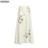 VONDA Women Casual Zip-up Print Satin Smooth Thin Maxi Skirts