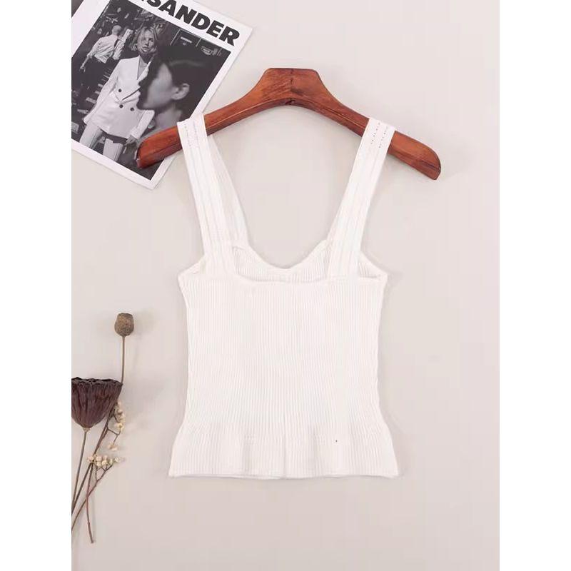 Classic Style Metal Buckle Pure Desire Ice Silk Camisole Summer Can Be Outwear Backless Slim Fit Short Knitting Tops