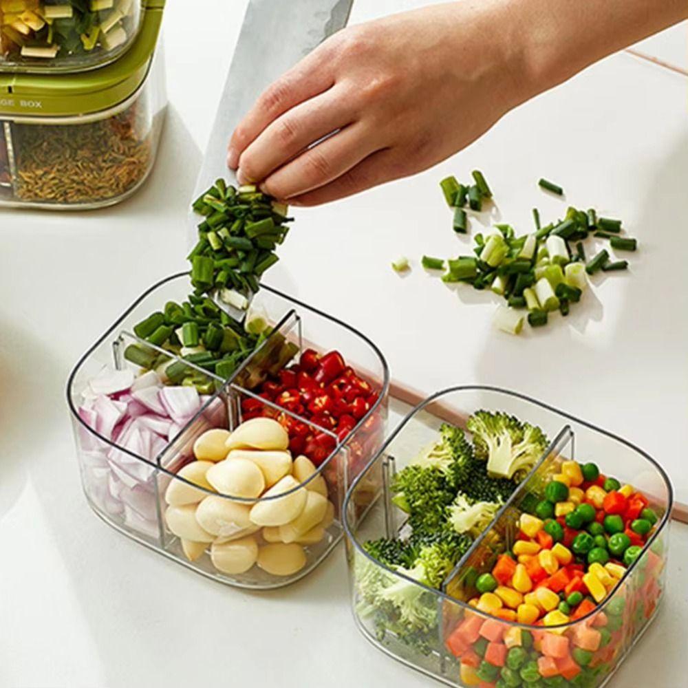 4 Grids Refrigerator Sealed Box Transparent Vegetable Divided Organizers Onion Serving Jar Snack