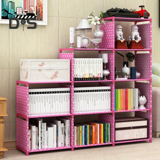 Storage Rack Easy Assembly Metal Tubes Non-Woven Fabric Dustproof Waterproof Large Capacity Book Organizer