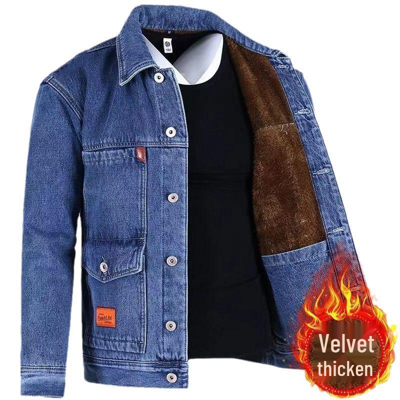 Men's Windproof Velvet-Lined Denim Coat - Warm, Wear-Resistant, Loose-Fit for Winter