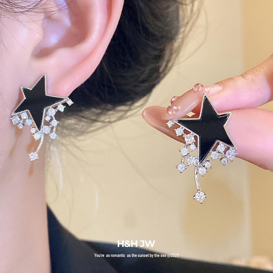 Silver needle zircon fritillary star earrings light luxury high-end stud earrings personality fashion temperament versatile earrings women