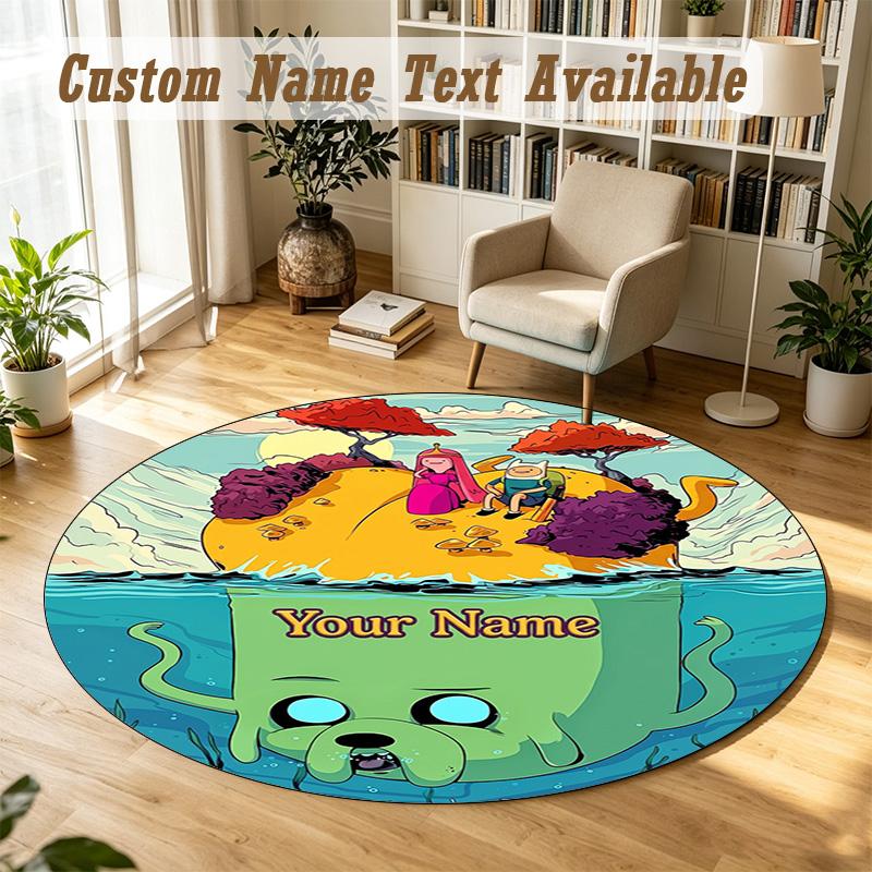 Round Rug Custom NameAdventure Time Pattern Non Slip Carpet Home Floor Decor