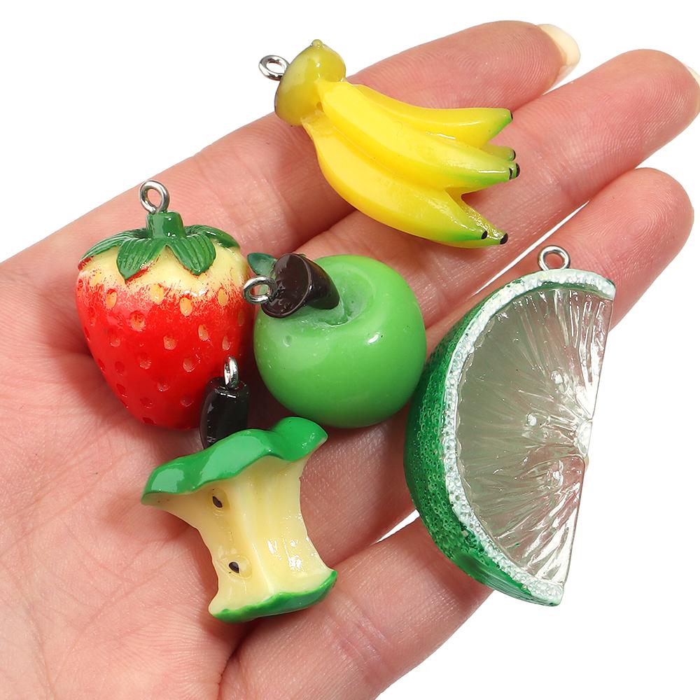 5pcs/lot Fruit Series Acrylic Pendants Colorful Apple Grape Banana Shaped Charms For DIY Earrings Necklace Jewelry Accessories