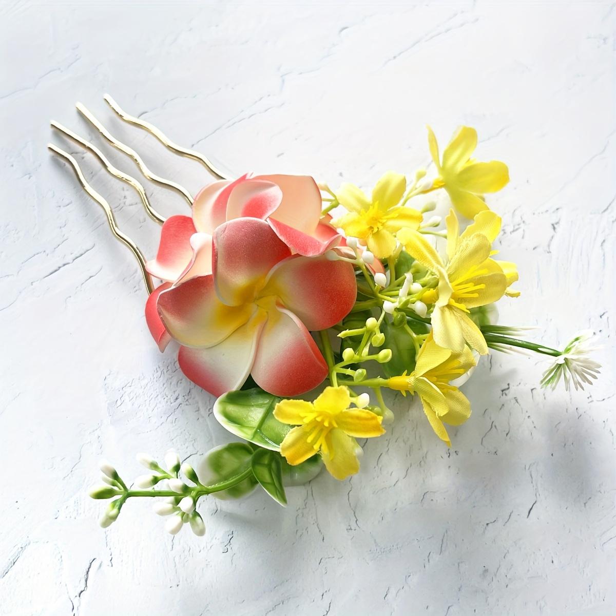 

New Hawaiian Artificial Plumeria Hair Comb, Bohemian Style Bridal Wedding Beach Party Updo Hair Accessory красный