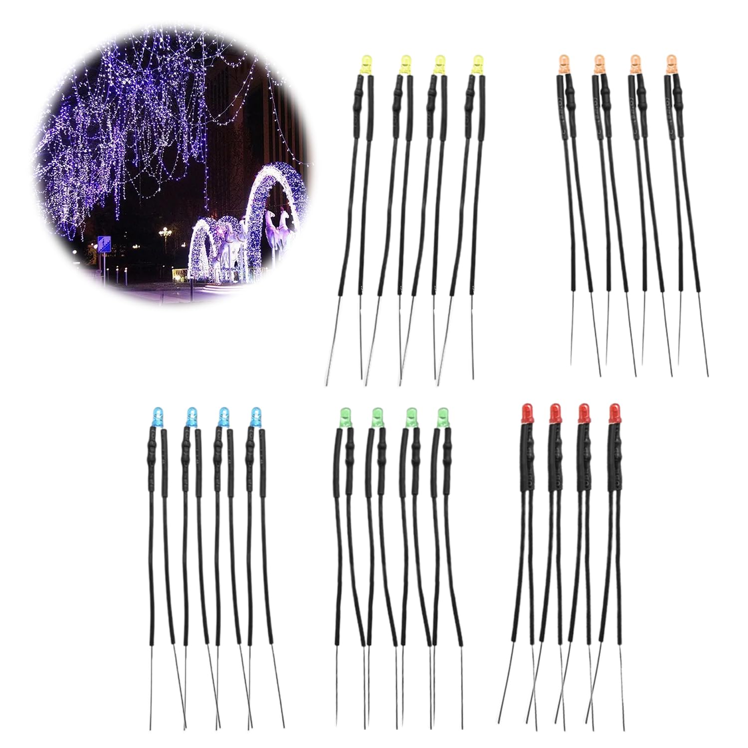

3mm LEDs with for Diorama Chip Includes Suitable for Model and Other Model Decorations 20-Pack Wiring, Lighting, 5-Color LEDs, 5-12V, Resistor,