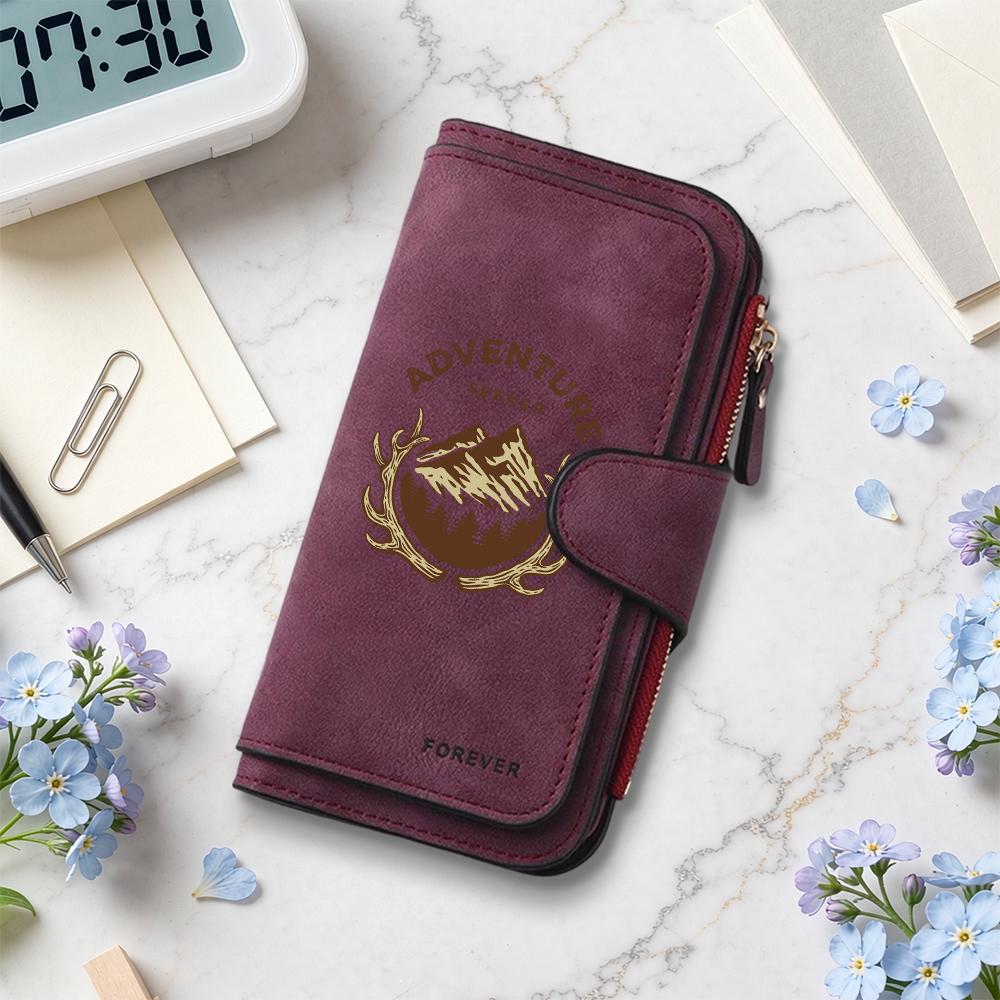 Vintage Adventure Pattern Long Wallet PU Leather Multi Card Slot Large Capacity Portable Fashion Purse for Daily Use