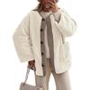 Women's Solid Color Collarless Casual Long Sleeved Button Down Plush Lamb Wool Jacket Jacket
