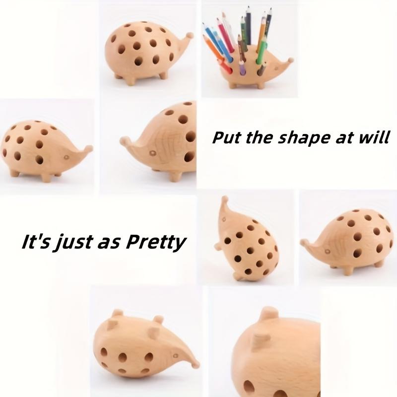 1pc Hedgehog-Shaped Resin Pen Holder Organizer - Cute Cartoon Desk Storage with Colorful Pencil Design, Tension-Mounted Lightweight