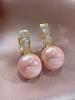 1pair Fashionable Pink Bead Rhinestone Decor Hoop Earrings for Women for Party
