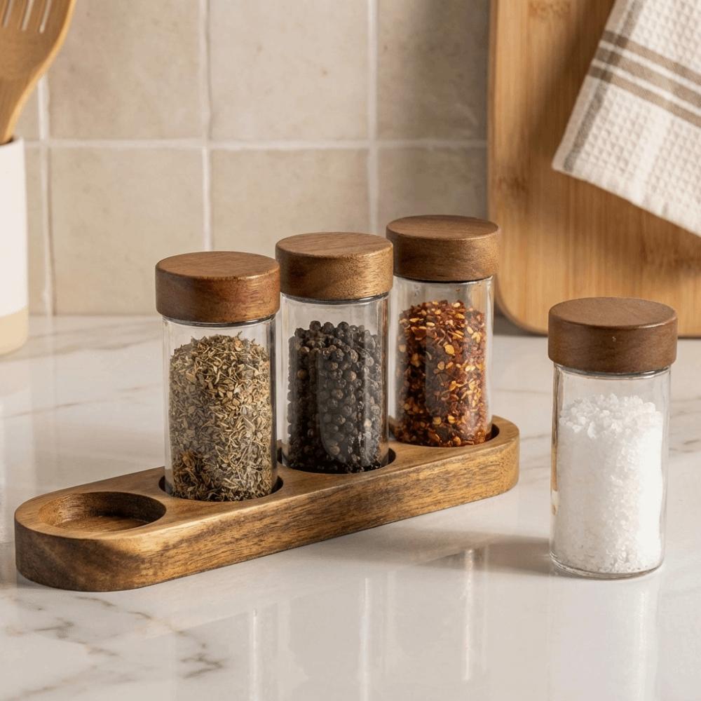 4PCS Moisture-proof Glass Seasoning Jars Transparent Salt Seasoning Organizer Seasoning Container