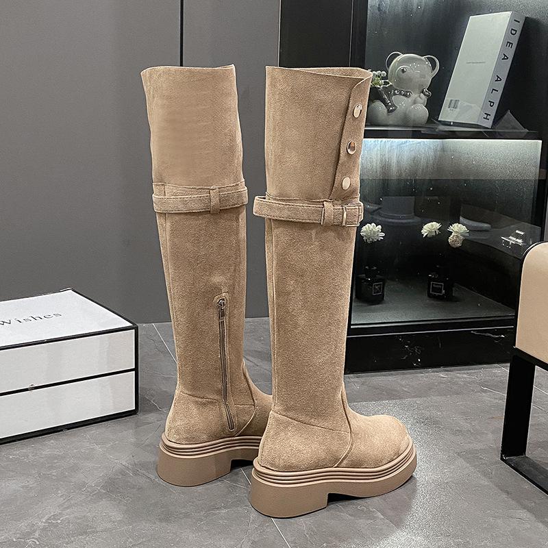 Internet celebrities popular two wear folded thick-soled boots children 2025 autumn and winter new thick heel knee knight boots