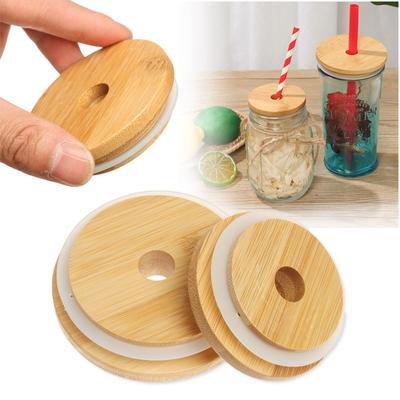Friendly Storage Bottles Covers Caps With Straw Hole Mason Jar Lid Wide Mouth Cup Bamboo Wood Lids