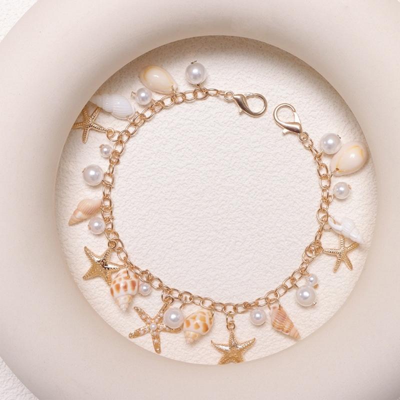 Lightweight Bag Accessory Shell Starfish Imitation Pearls Key Ring For Purse Or Phone Handmade Purse Accessories