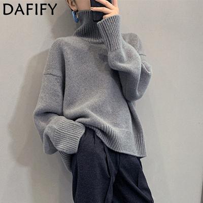 Maglioni a collo alto a maniche lunghe con stampa tinta unita, casual, autunno inverno, da donna