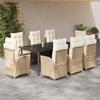 9 Piece Garden Dining Set with Cushions Beige Poly Rattan