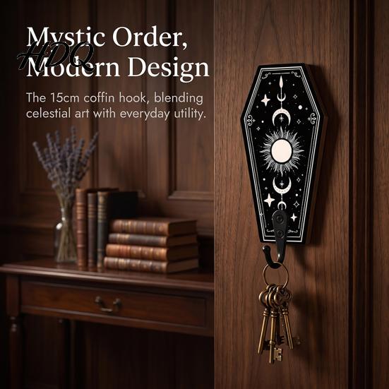 Gotischer Stil Wandaufbewahrung Halloween Holz Haken mit Mond Stern Skelett Mustern Dekorativer Retro Schlüsselhalter für Künstlerisches Holz Eingangsbereich Flur
