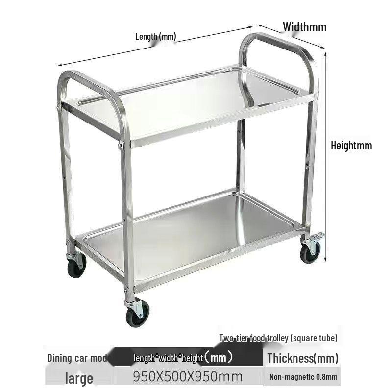 Stainless Steel Mobile Dining Cart – Three-Tier Restaurant and Hotel Dish Collection and Beverage Trolley.