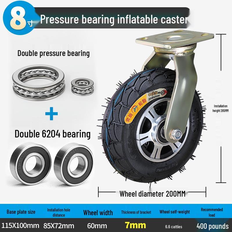 8-10 Inch Thickened Aluminum Alloy Inflatable Rubber Universal Caster Wheel for Handcarts