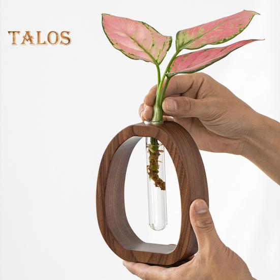 Vasă cu tub de încercare pentru plante hidroponice cu suport din lemn Vază cu flori transparentă Centru de masă Vază de propagare a plantelor Home Office Decor pentru birou