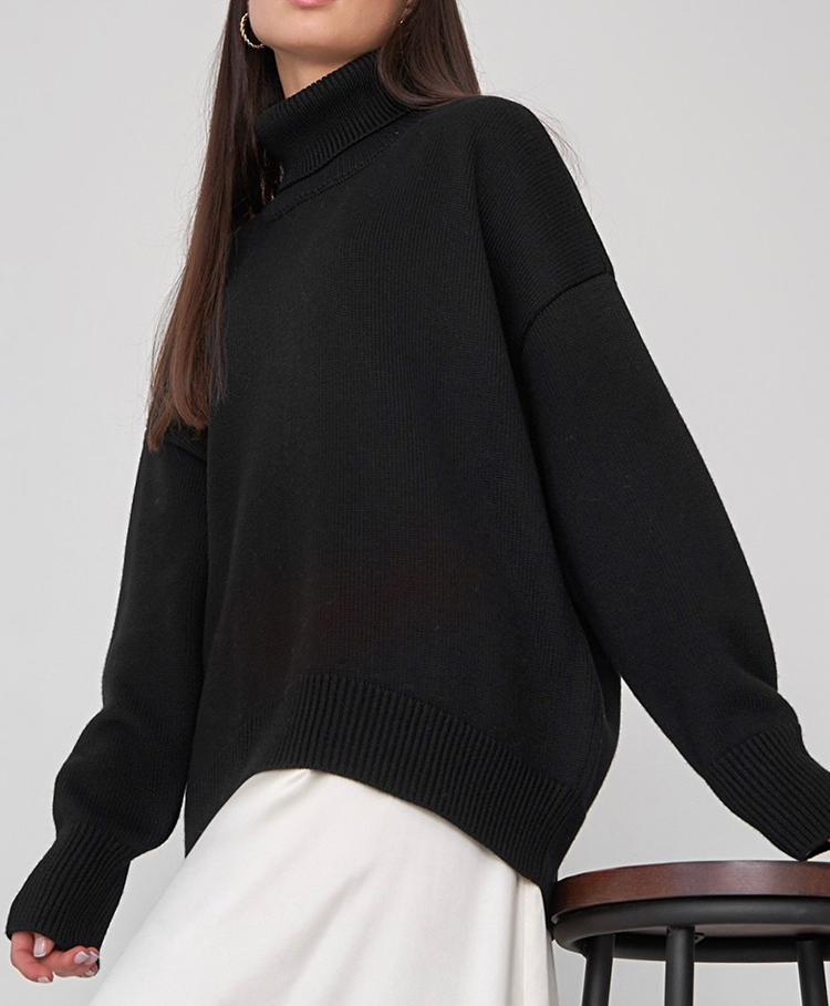 

Женский свитер оверсайз, зеленый винтажный пуловер, джемпер, женский зимний толстый теплый вязаный свитер, мягкая белая водолазка для женщин L чёрный