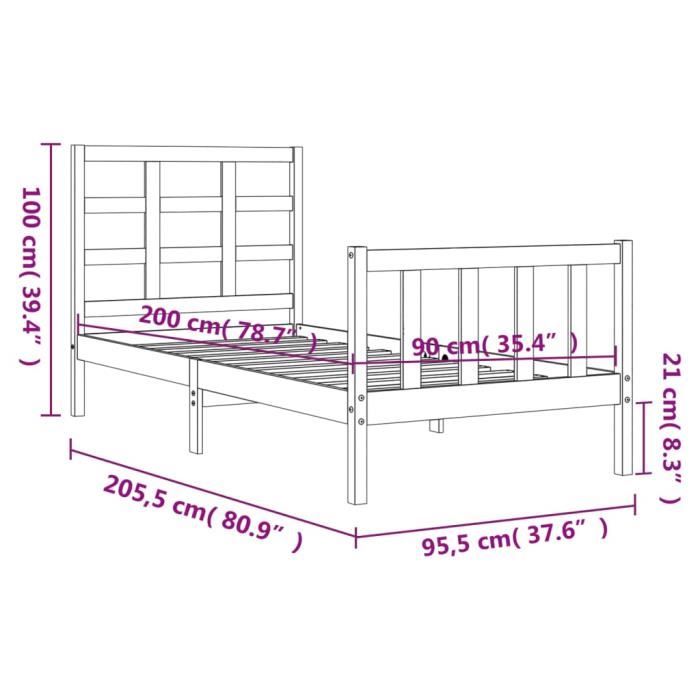 VidaXL Bed Frame with Headboard White 90x200 Cm Solid Wood 3192087