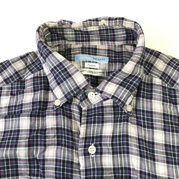 LUCIANO BRANDI Made in Italy Long Sleeve Shirt Gray × Blue Check Pattern Men’s 41/16(USED)