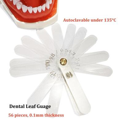 Medidor de hojas dentales, regla de medición oclusal de alta calidad, herramientas esterilizables en autoclave, numeradas, 56 piezas, 0,1 mm de espesor