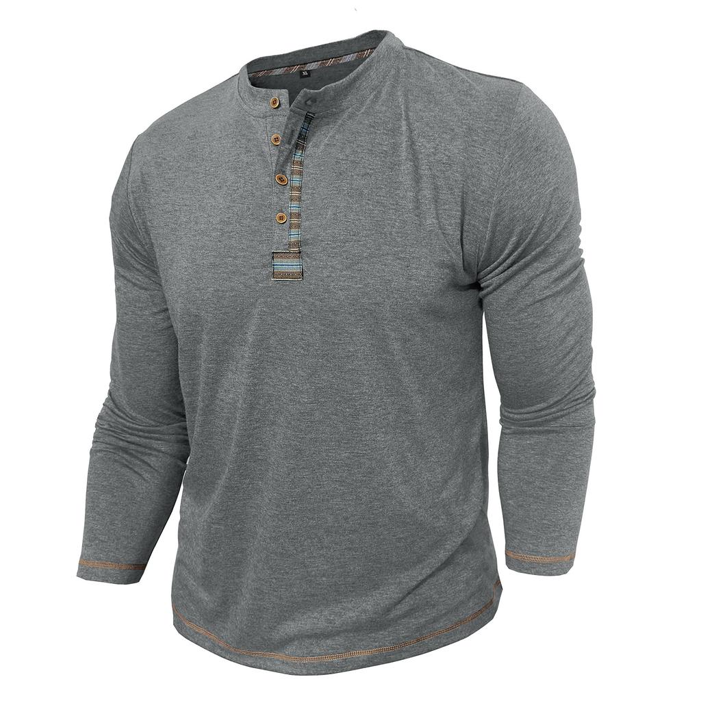 Herren Henley Kragen Langarm T-Shirts Einfarbig Frühling Herbst Freizeit T-Shirt Herren