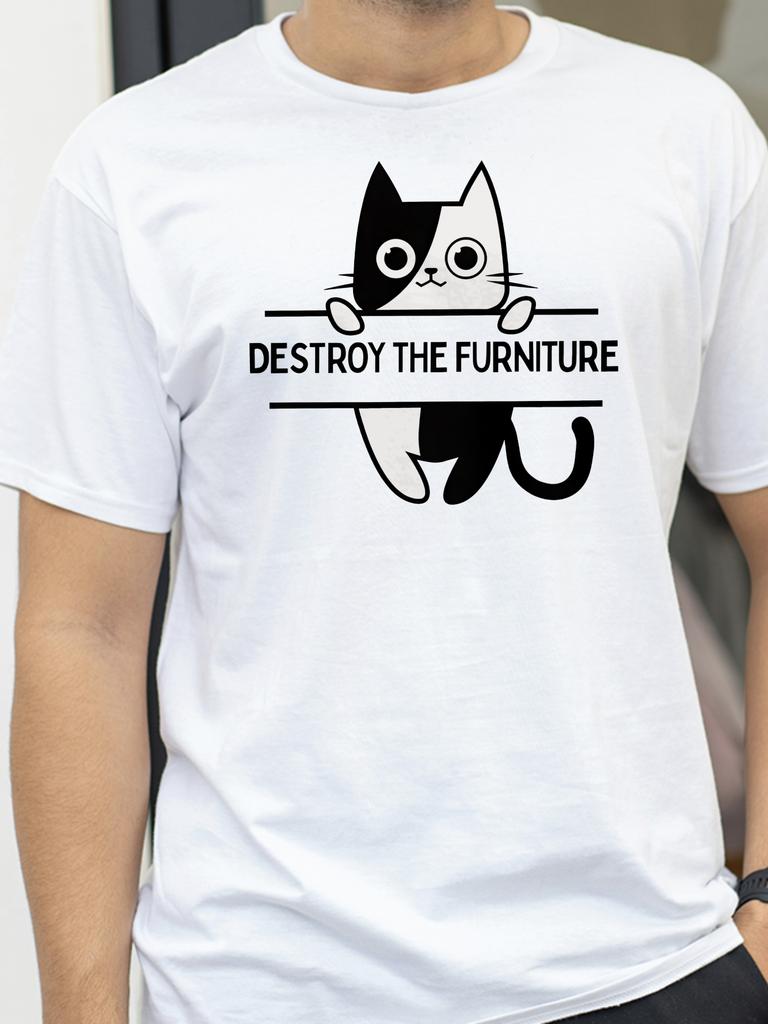 Destroy The Furniture Printed TShirt Cotton Tees for Men Women Summer Tops Anarchy Streetwear